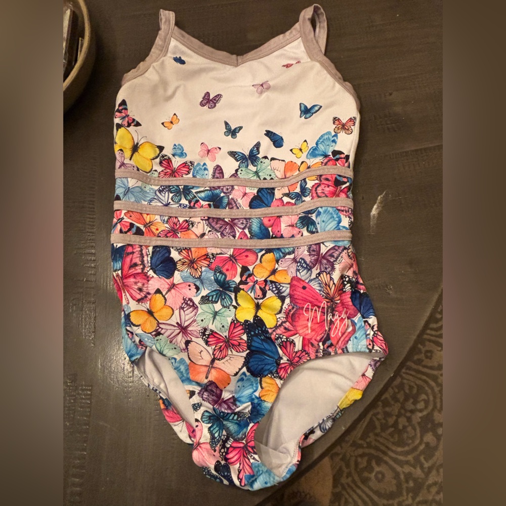 Colorful Butterfly Print gymnastics leotard